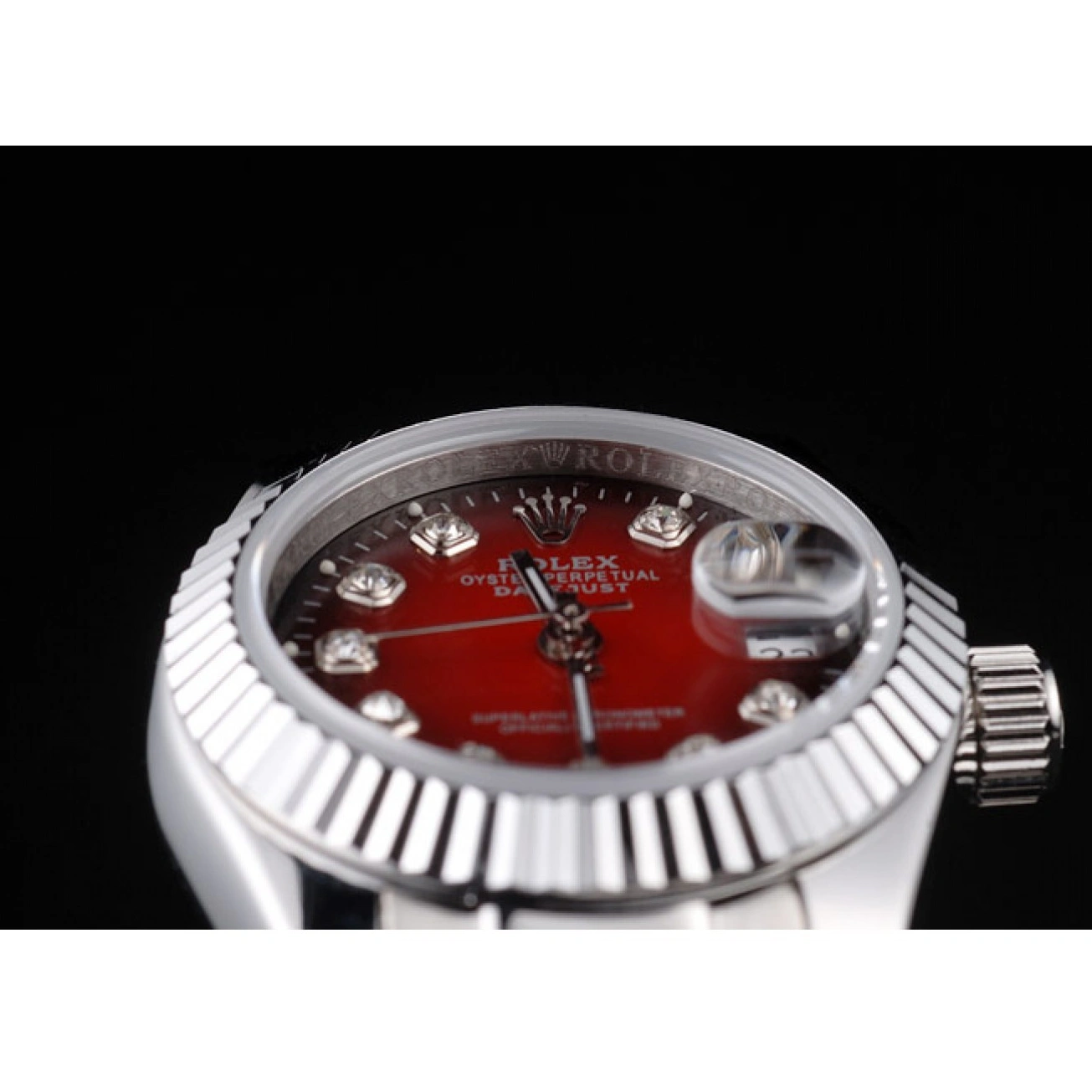 Polished Steel Tone Stainless Datejust Two Dial Red Rolex 1015